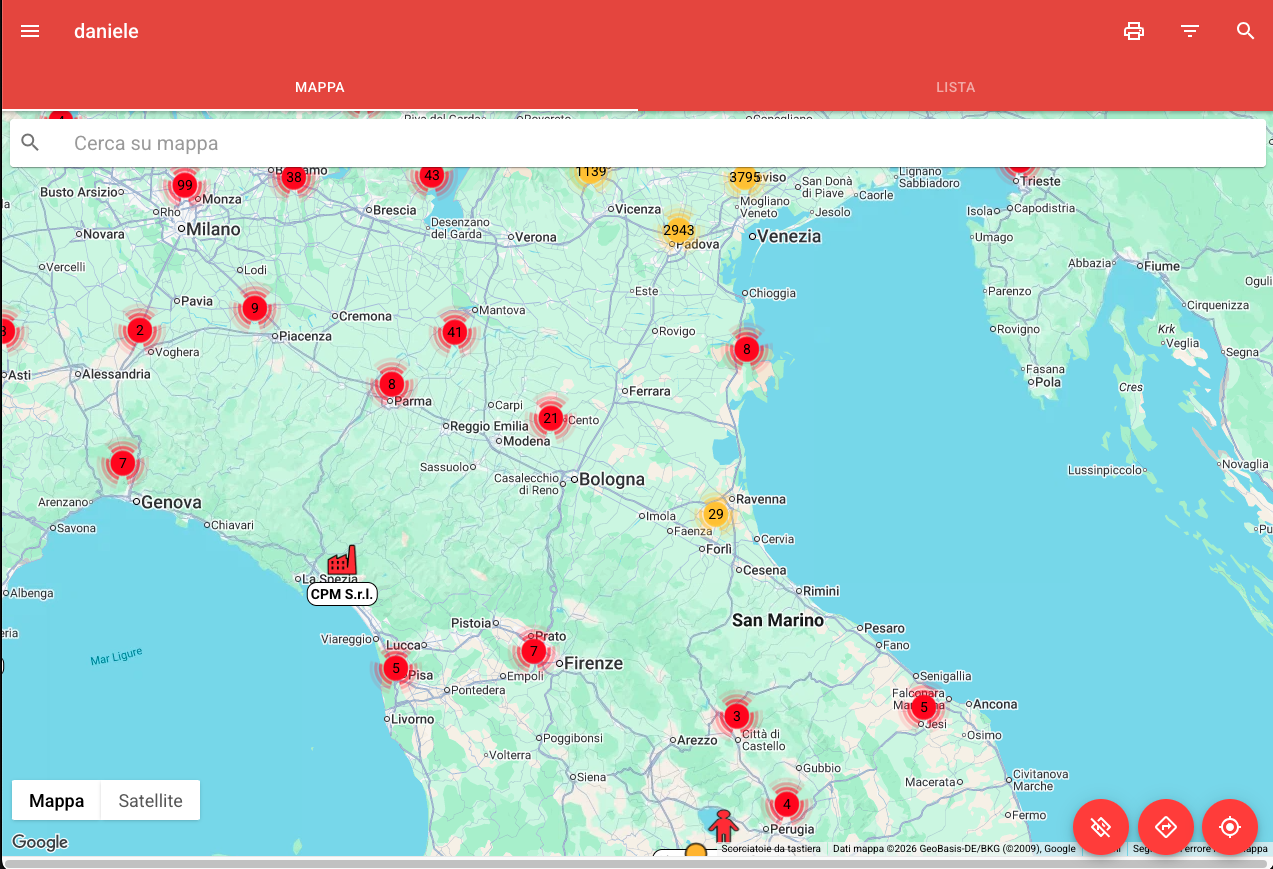 Mappa delle schede geolocalizzate e filtri di visualizzazione