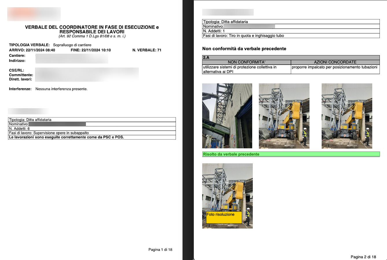 Esempio di verbale di sopralluogo completato e generato in PDF
