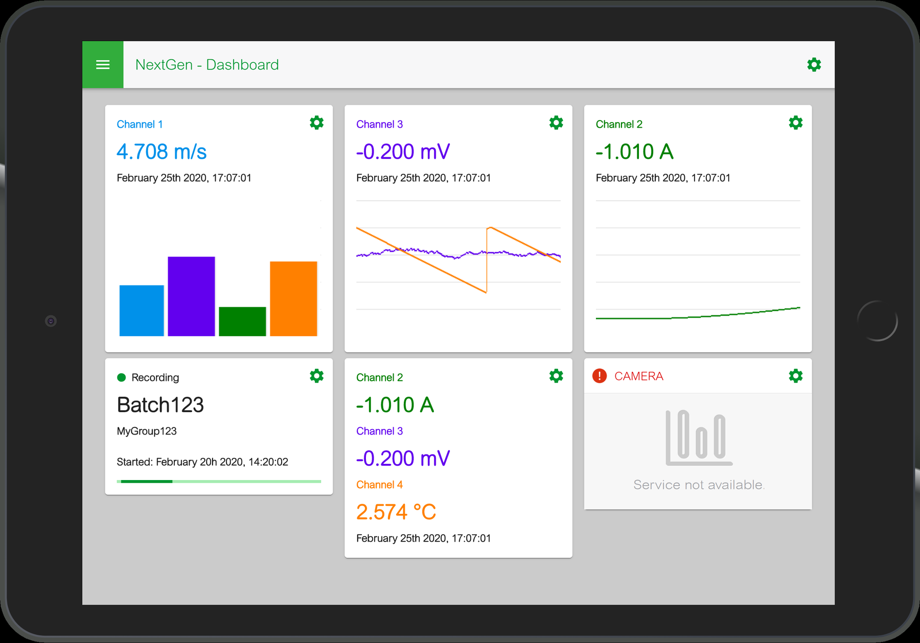 NextGen POC dashboard on a tablet-sized screen