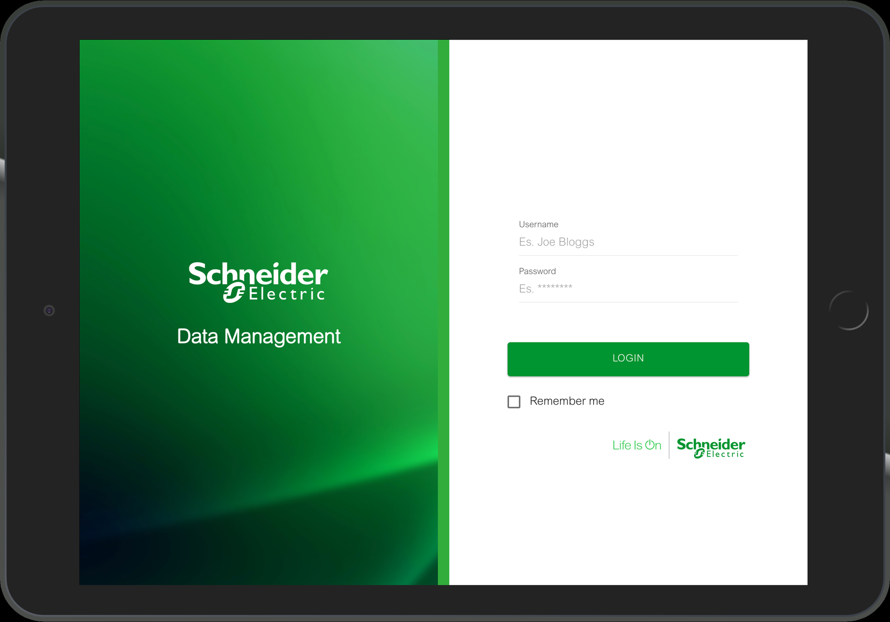 An early login screen of the web UI prototype